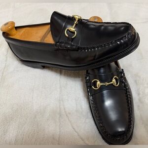 NEW! $185 G H Bass Weejuns Lincoln Gold Horse Bit Black Leather Loafers 12